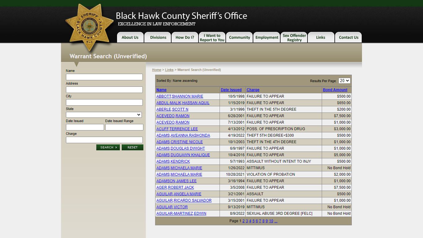Warrant Search (Unverified) - bhcso.org